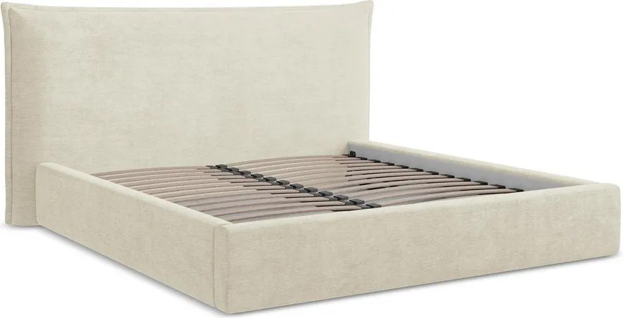 Bézs kárpitozott ágyneműtartós franciaágy ágyráccsal 140x200 cm Esala – Makamii