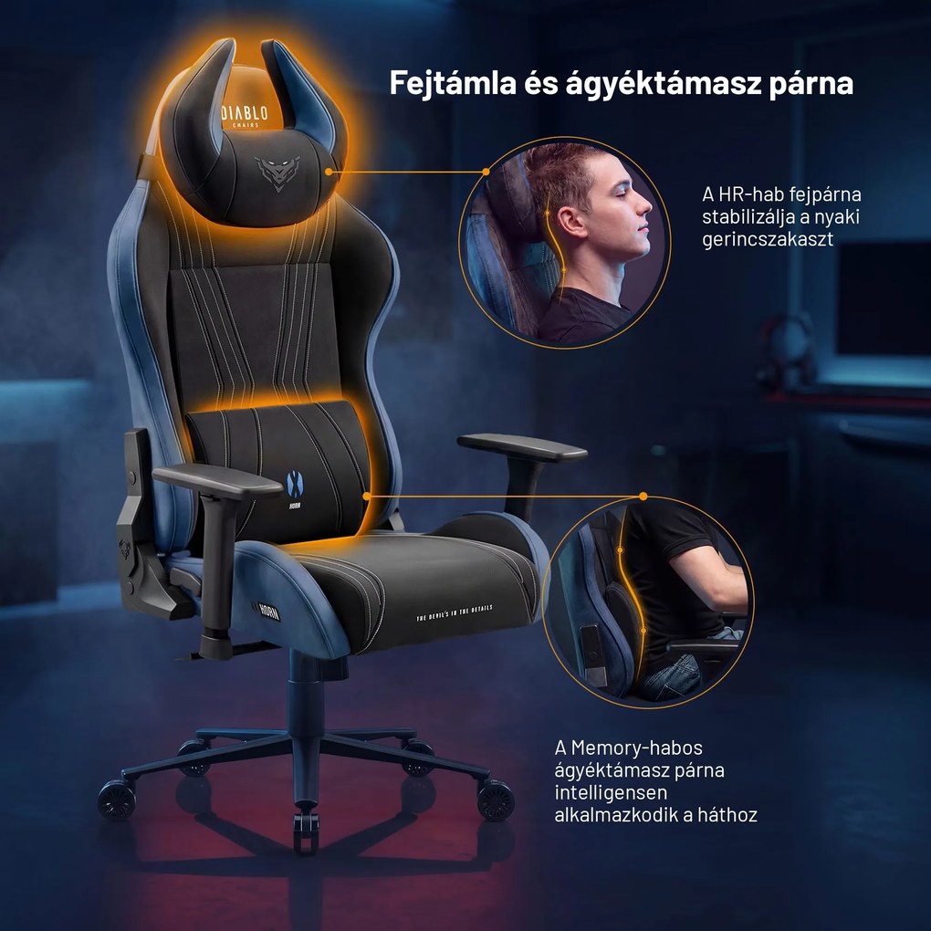 Gamer szék szövet Normal Size, fekete-kék: Diablo X-Horn 2.0 Night Blue