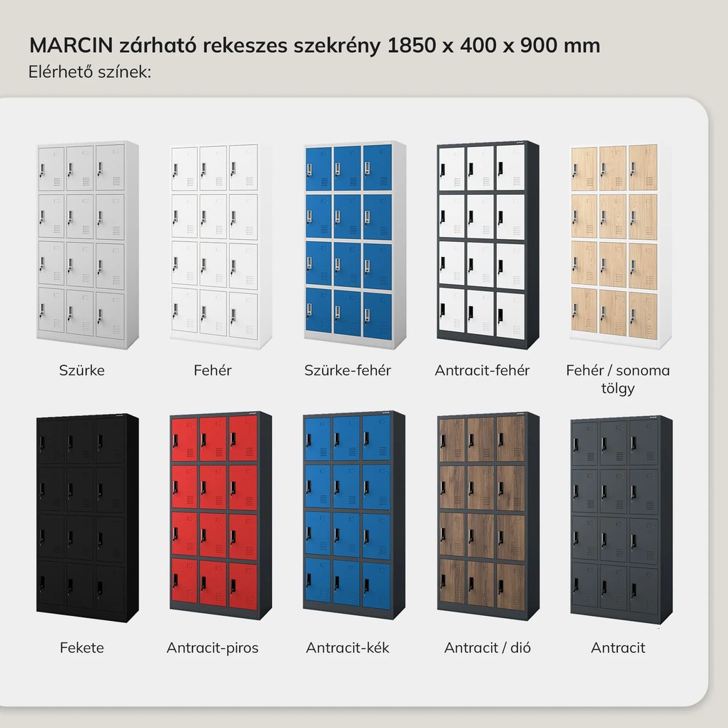 BHP szociális szekrényke rekeszekkel, fehér, 900x1850x400 mm: MARCIN