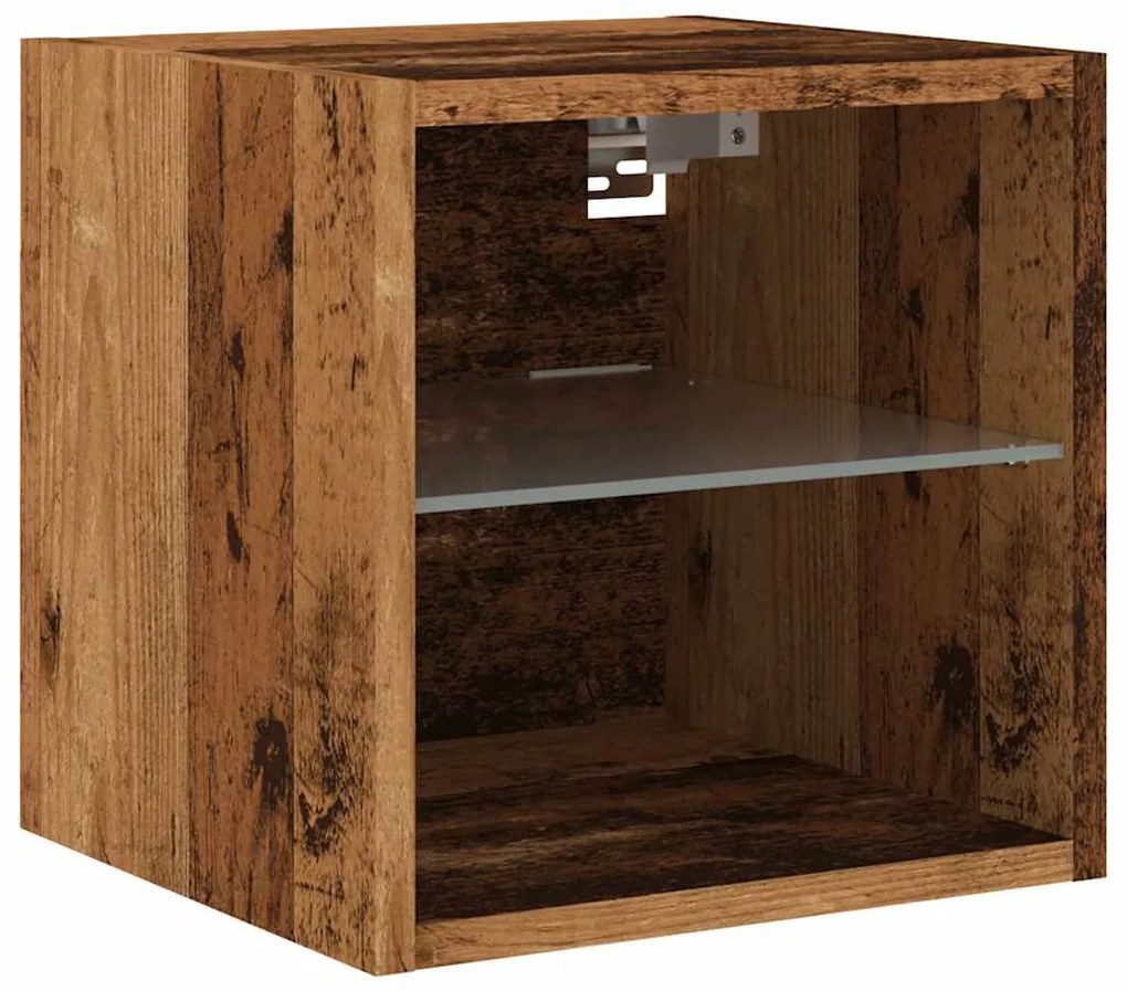 2 db antik fa fali TV-szekrény LED-világítással 30x28,5x30 cm