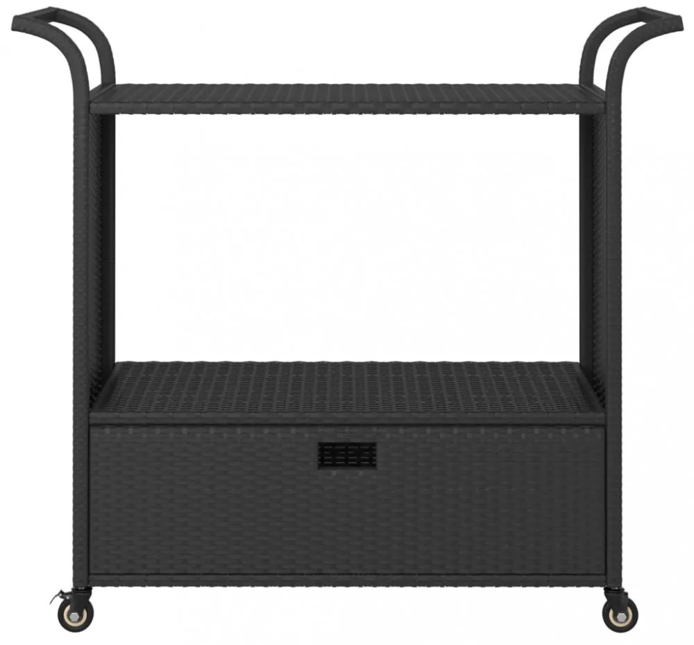 fekete polyrattan bárkocsi fiókkal 100 x 45 x 97 cm