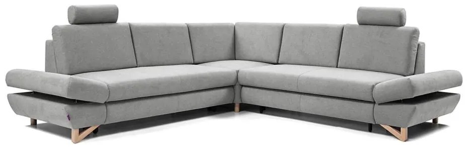 AVESTA L-alakú, kárpitozott, kihúzható sarokülőgarnitúra tárolóval, szürke