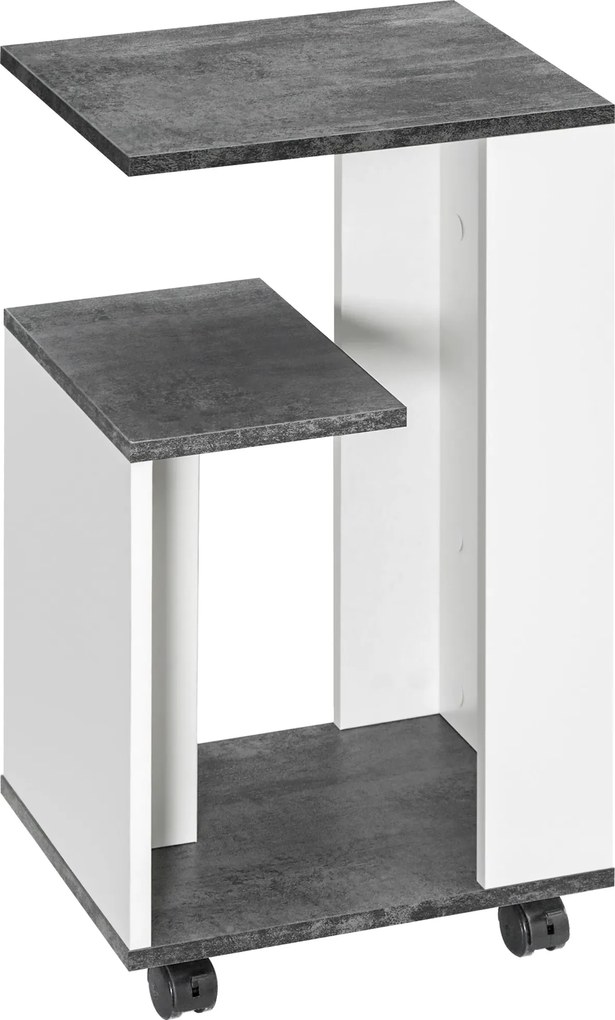 HOMCOM Görgős Éjjeli Szekrény Modern Dizájnnal - 3 Polcos Kávézó Asztal Hálószobába, Szürke Fehér, 35 x 29,5 x 65,5 cm | Aosom