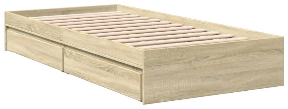 sonoma tölgy színű szerelt fa ágykeret fiókokkal 100 x 200 cm