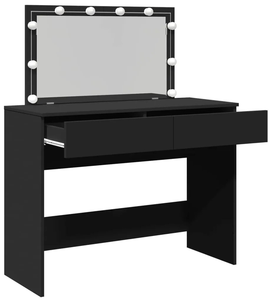 fekete LED-es fésülködőasztal 100 x 40 x 120 cm