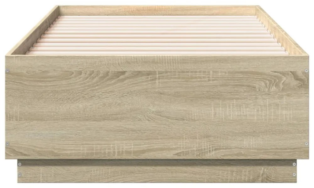 sonoma tölgy színű szerelt fa ágykeret LED-del 75x190 cm