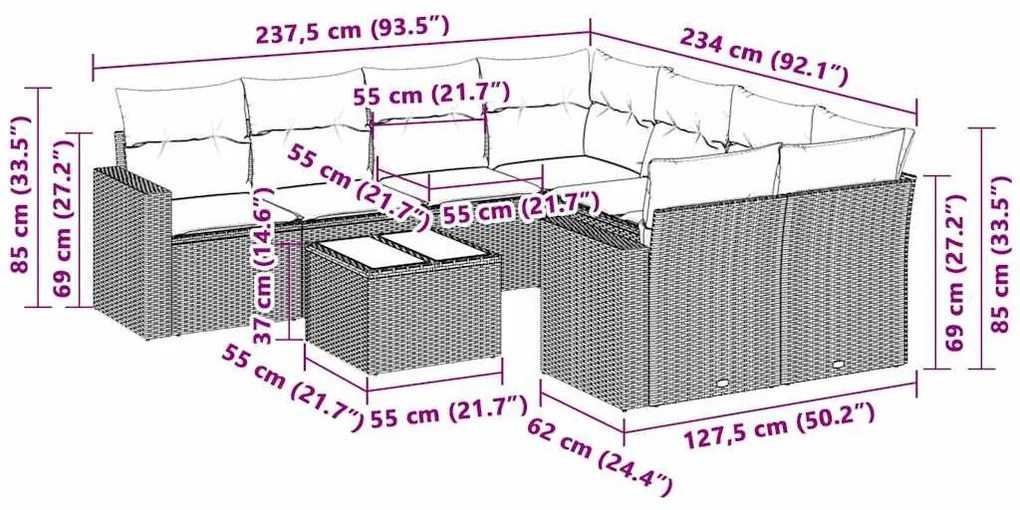 vidaXL 3 részes világosszürke polyrattan kerti ülőgarnitúra párnával