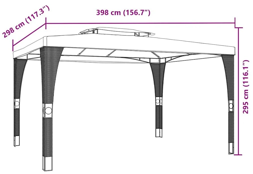 krémszínű acél dupla tetős pavilon 3,98 x 2,98 m