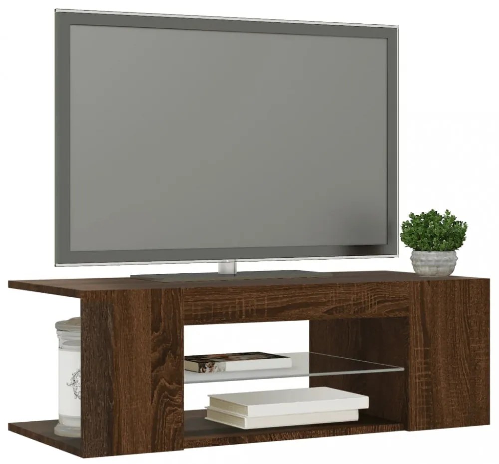 barna tölgy színű LED-es TV-szekrény 90 x 39 x 30 cm