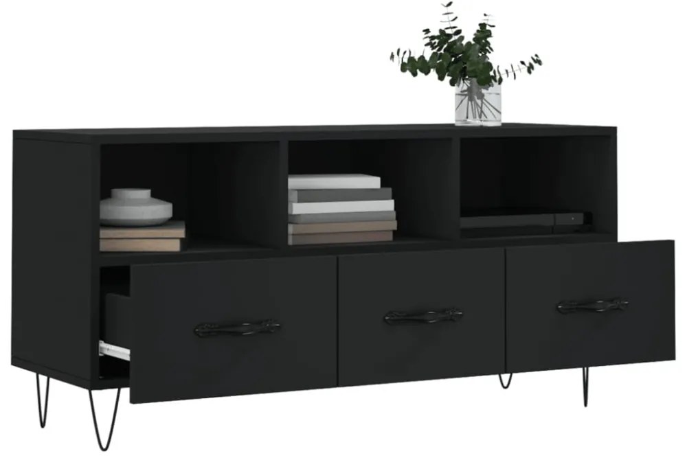 fekete szerelt fa TV-szekrény 102 x 36 x 50 cm