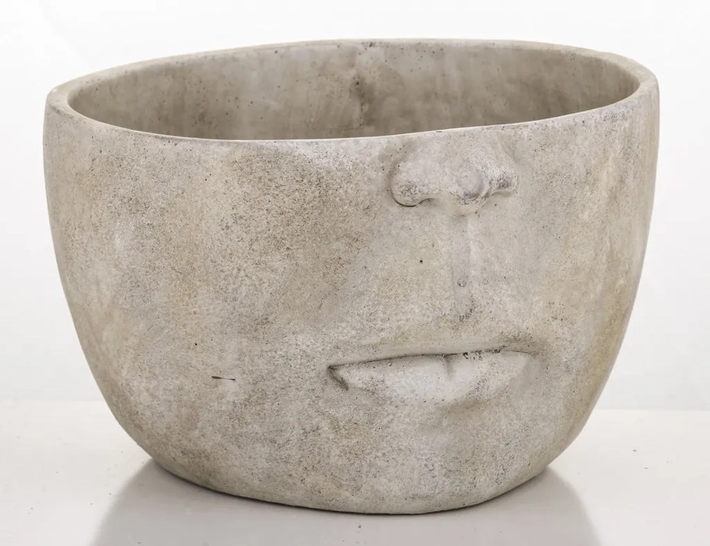 Cyrus design görög stílusú emberi arcot ábrázoló cement virágtartó kaspó szürke 17,5x28x30cm