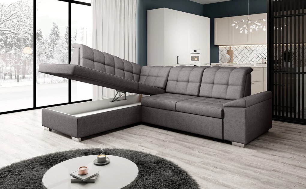 Kinyitható ülőgarnitúra, barnásszürke, balos, OREO ROH