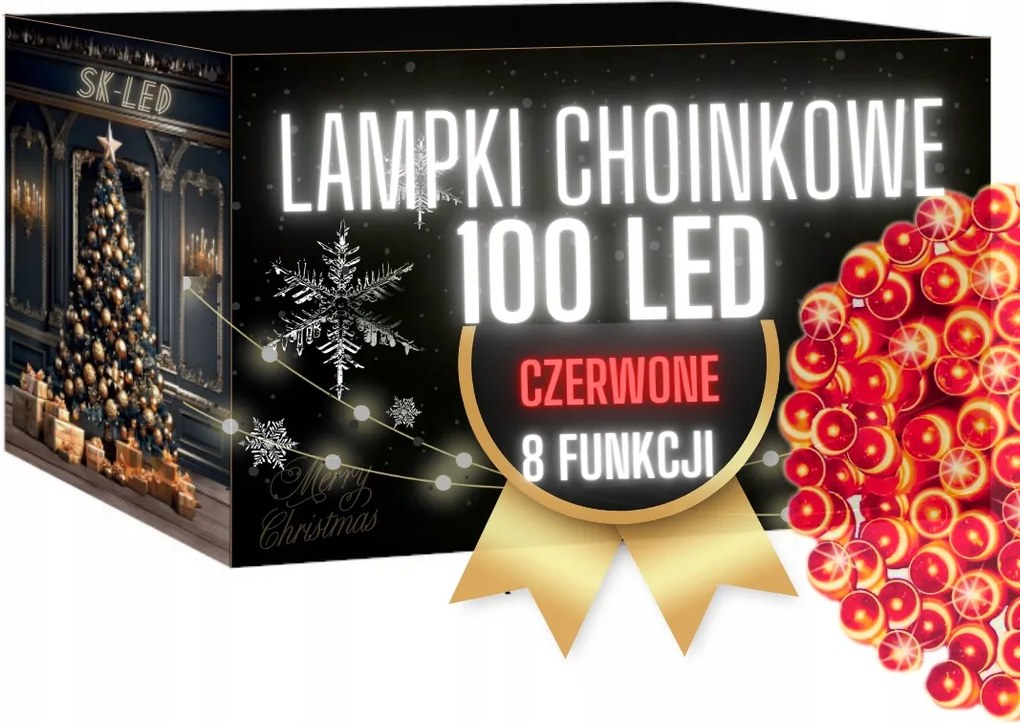 LED-es karácsonyfa fényfüzér 100 piros 8m IP44 programozó Kültéri Beltéri