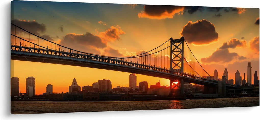 Kép - Naplemente a Ben Franklin híd felett, Philadelphia (120x50 cm)