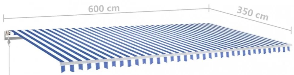 kék és fehér kézzel kihúzható napellenző póznákkal 6 x 3,5 m