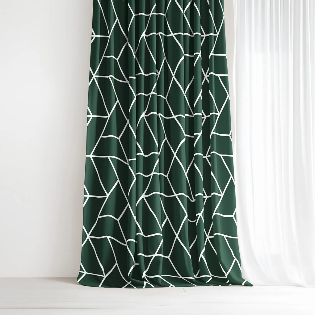 Goldea pamut függöny - mozaik minta, sötétzöld alapon 280x150 cm