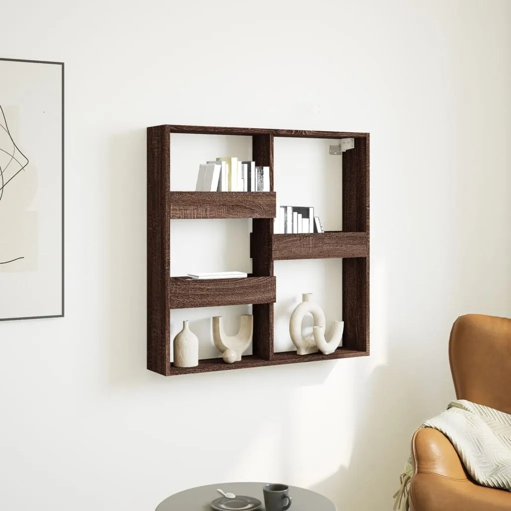 barna tölgy színű szerelt fa fali szekrény 80 x 15 x 80 cm