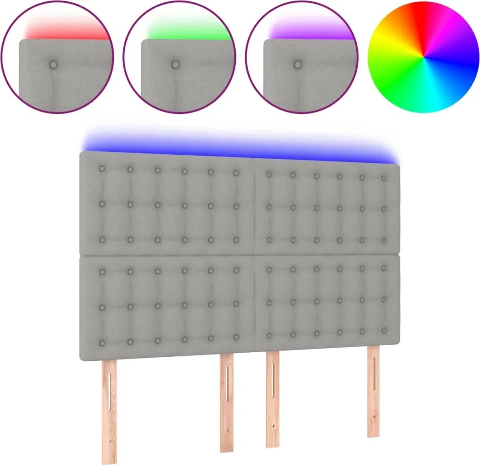 vidaXL világosszürke szövet LED-es fejtámla 144x5x118/128 cm