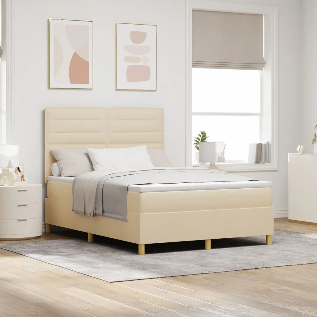 Box Spring Ágy Matraccal Krém 140x200 cm Szövet