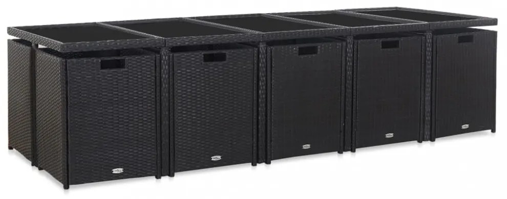 15 részes fekete polyrattan kültéri étkezőszett párnákkal