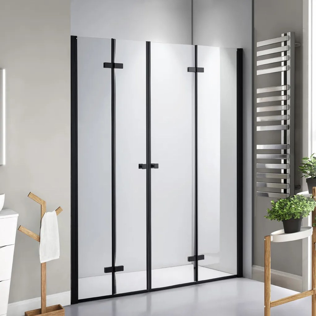 Stuxi Verona Big Black 180 cm széles aszimmetrikus kétszárnyú csukló zuhanyajtó (80+100 cm), 6 mm vízlepergető üveggel, matt fekete profillal, 195 cm magas