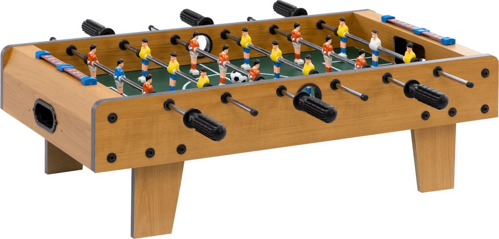 HOMCOM Asztali Foci Játék 6+ Éves Gyerekeknek, Fa Foci Játék 2 Labdával, 6 Fogantyúval, 2 Pontszámlálóval, 18 Játékossal, 69x36.5x22 cm Természetes |