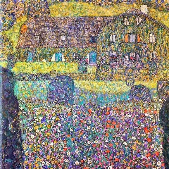 Gustav Klimt - Landhaus am Attersee üvegkép, falikép