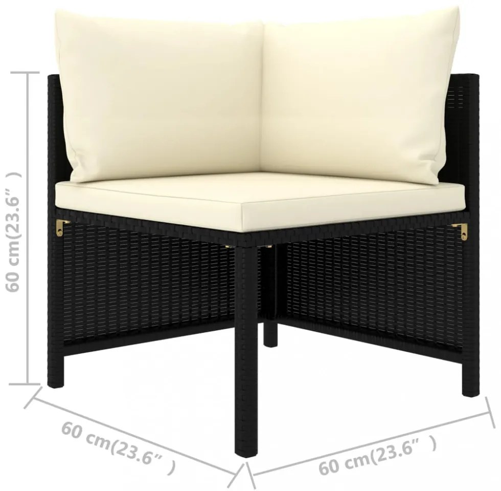 4 személyes fekete polyrattan kerti kanapé párnákkal