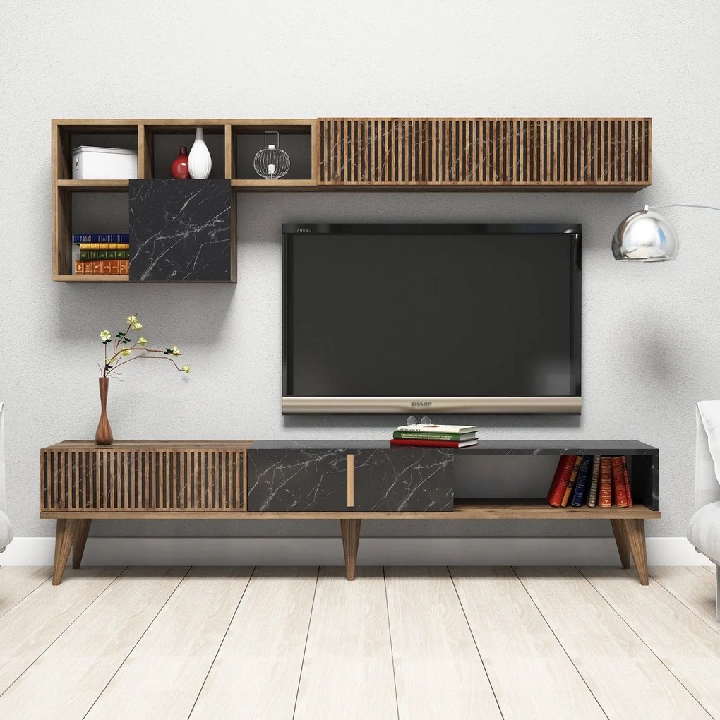 TV szekrény Milan - Diós, Fekete