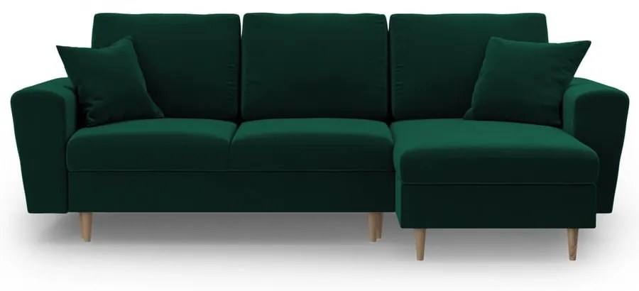 Zöld bársony kinyitható tárolóhelyes sarokkanapé Kyoto – Cosmopolitan Design