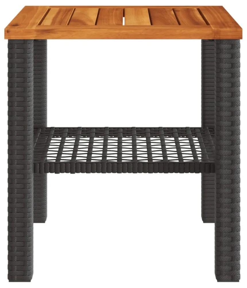 fekete polyrattan és akácfa kerti asztal 40 x 40 x 42 cm