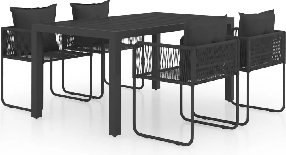 vidaXL 5 részes fekete PVC rattan kerti étkezőgarnitúra