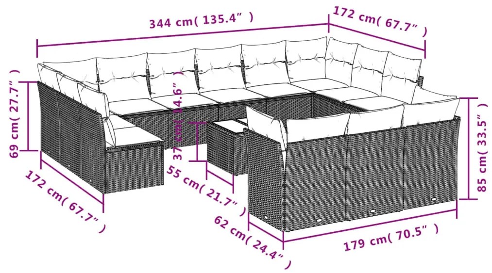 14 részes világosszürke polyrattan kerti ülőgarnitúra párnával