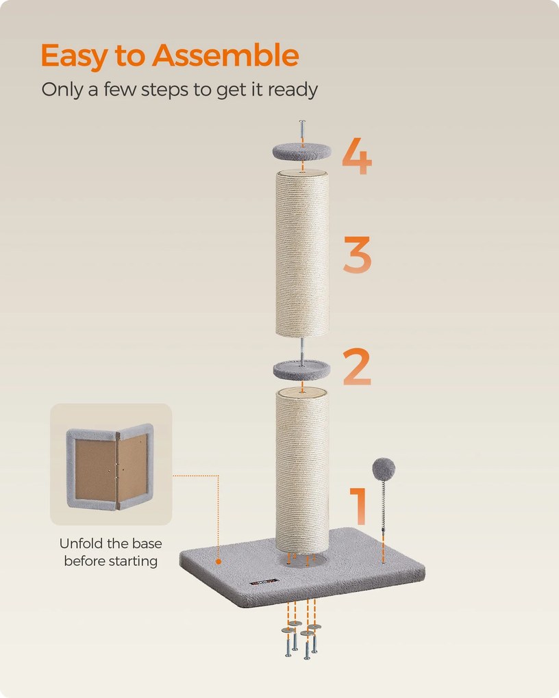 Macskakaparó oszlop közepes és nagy macskáknak, szizálból, szürke