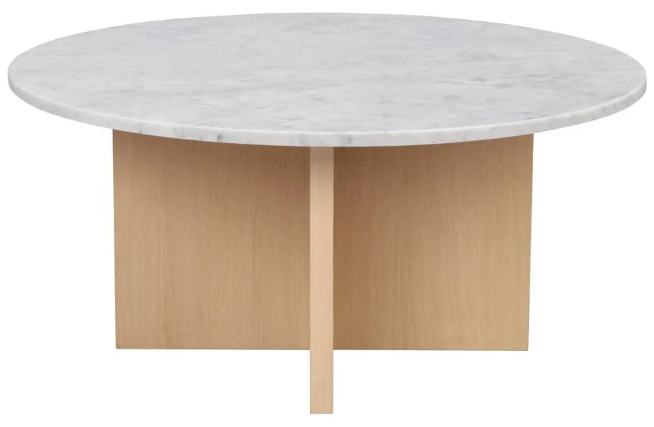 Fehér-natúr színű márvány kerek dohányzóasztal 90x90 cm Brooksville - Rowico