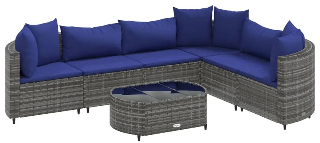 7 részes szürke polyrattan kerti ülőgarnitúra párnákkal