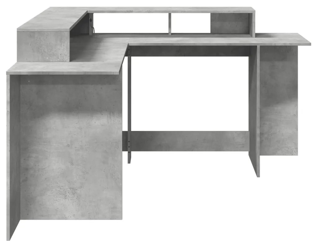betonszürke szerelt fa íróasztal LED-világítással 152x152x91 cm