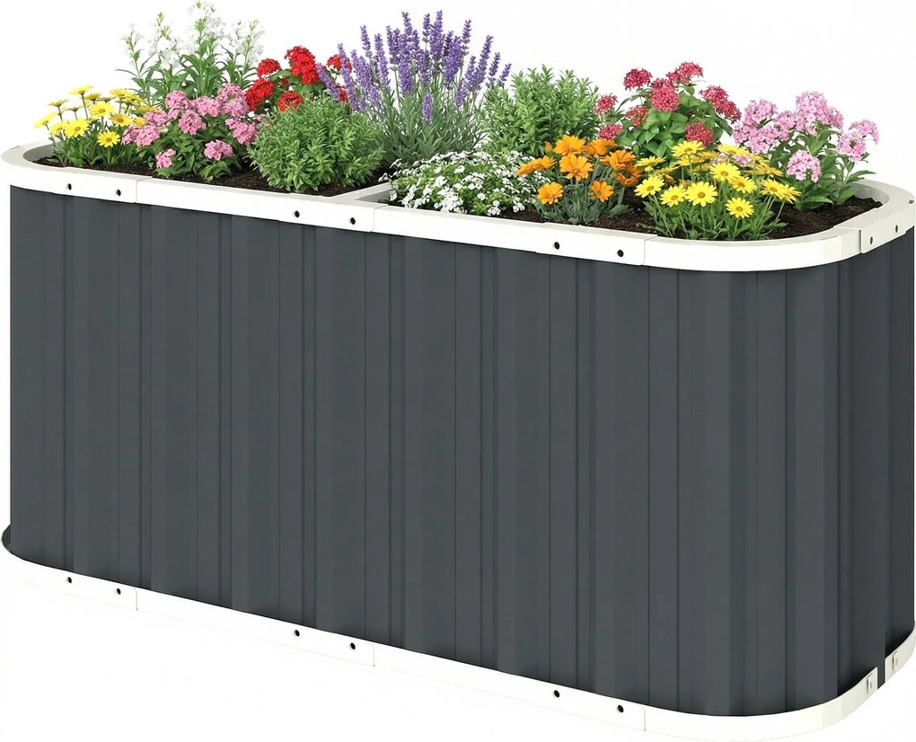 Outsunny horganyzott acél emelt magaságyás, 136 x 53 x 61 cm — extra mély, biztonsági élekkel, növénycímkékkel és kesztyűvel, nyitott aljú, könnyű öss