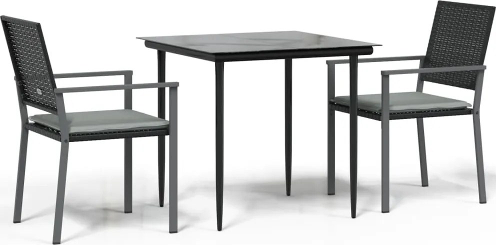 vidaXL 3 részes polyrattan és acél kerti étkezőgarnitúra párnával