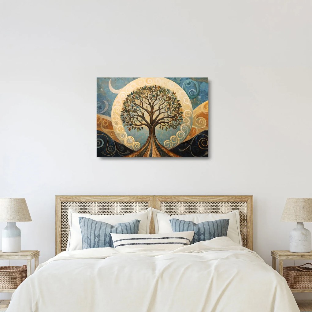 Üveg kép – Életfa és spirálok (70x50 cm)
