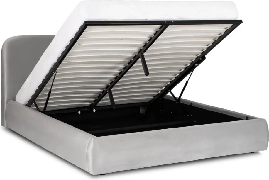 Ágy 160x200 cm méretben, ágyneműtartóval, szürke színben, velúr kárpittal BRISTOL