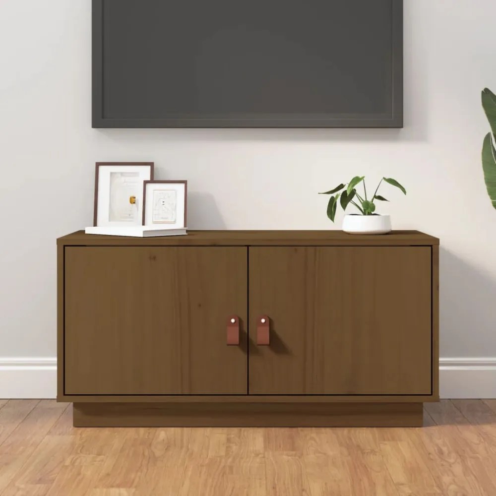 mézbarna tömör fenyőfa TV-szekrény 80x34x40 cm