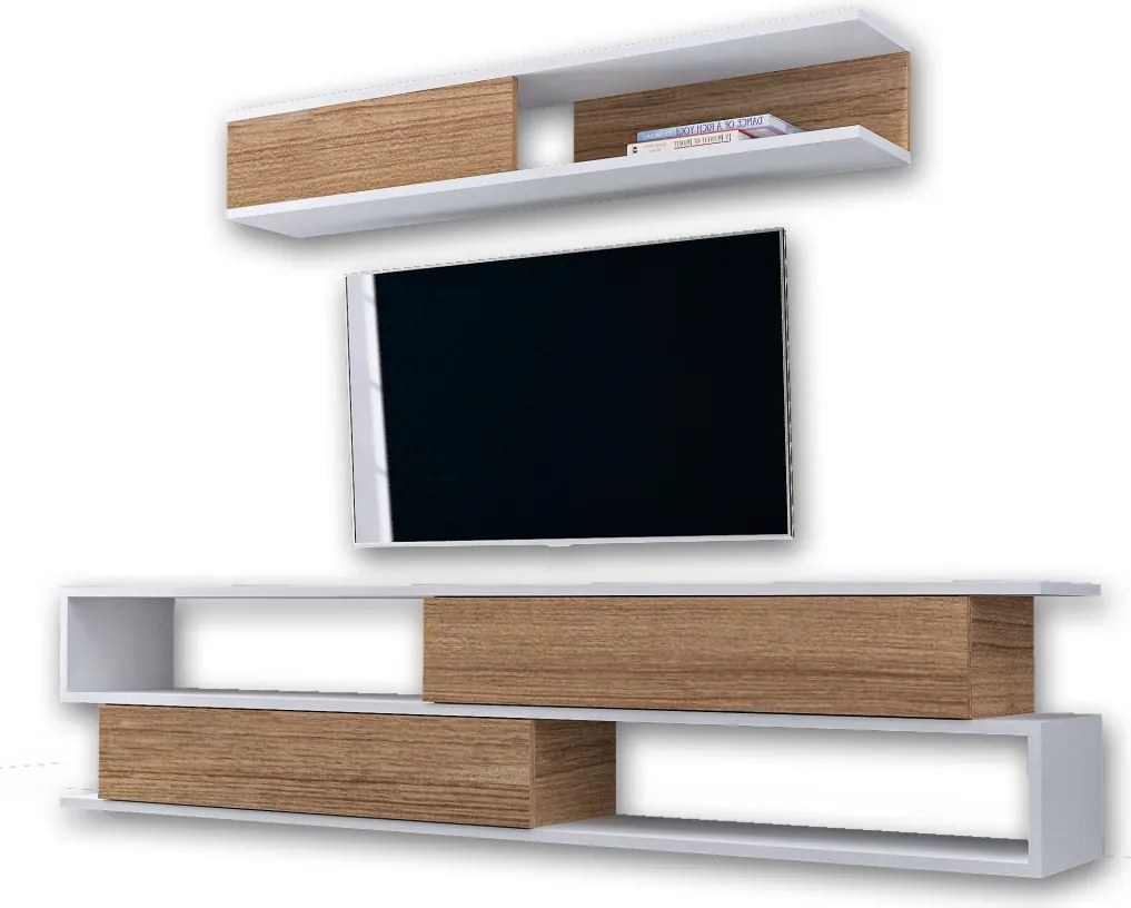 Sims TV-állvány, fehér-teak, 176 cm