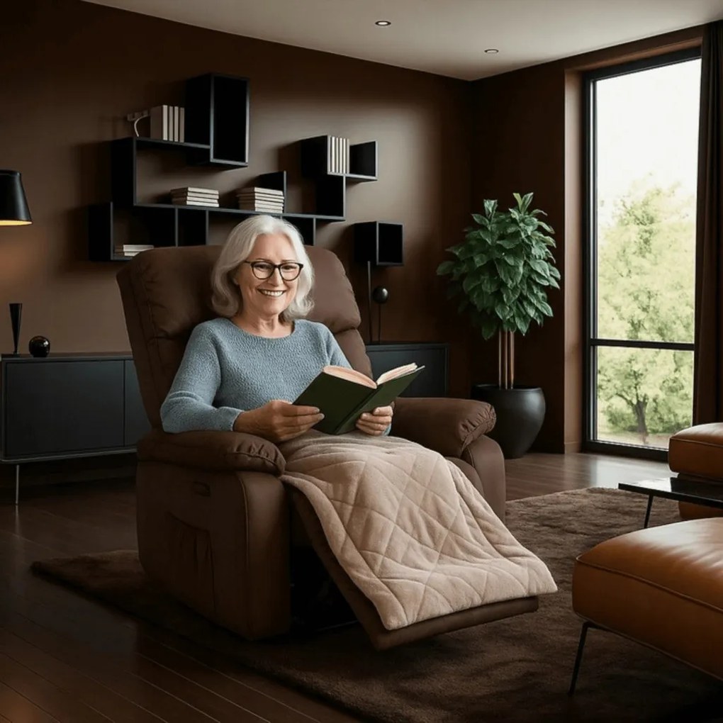 Elektromosan Vezérelhető Masszázsfunkciós Relaxfotel Fotel Barna Színben. BRUCE