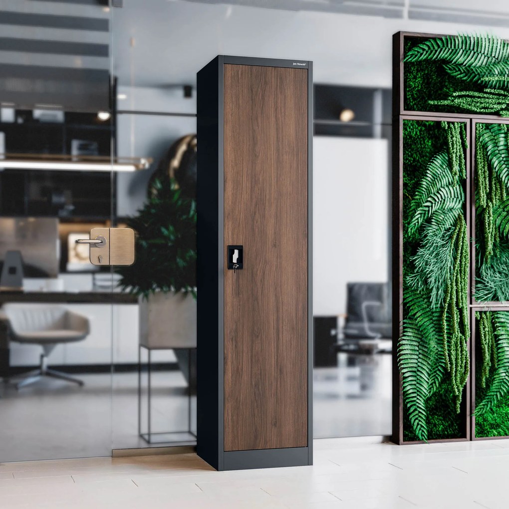 Fém irodai iratszekrény, antracit/dió, 450x1850x400 mm: ALEX Eco Design