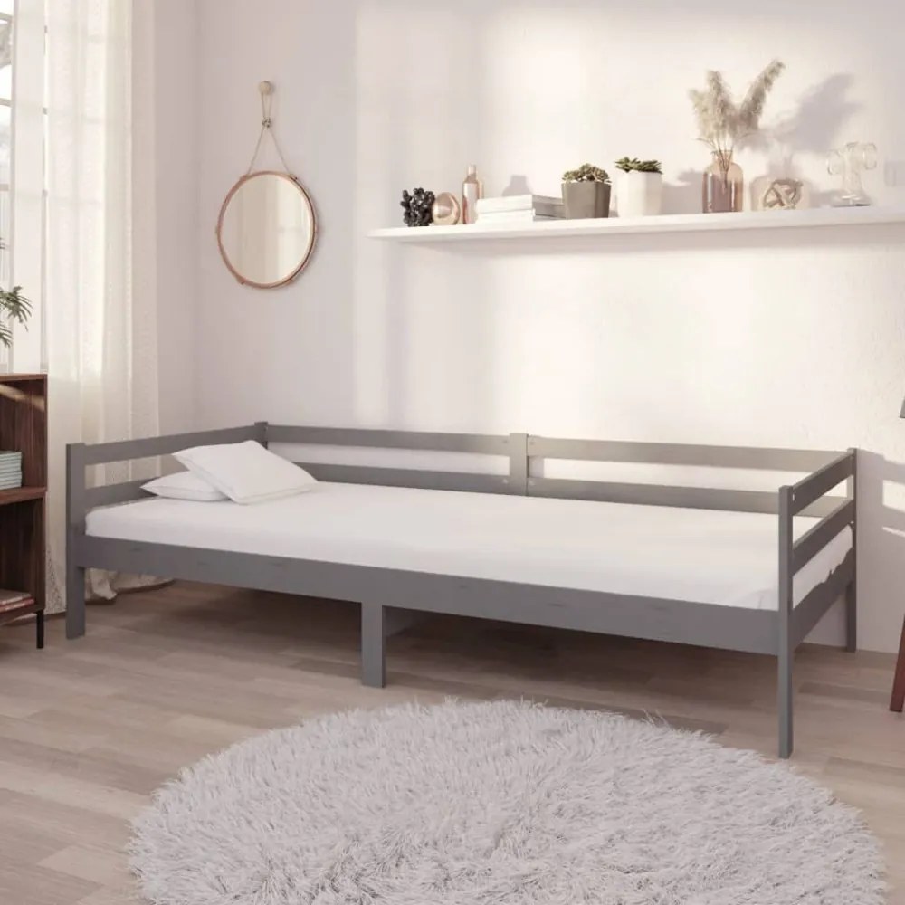 szürke tömör fenyőfa kanapéágy 90 x 200 cm