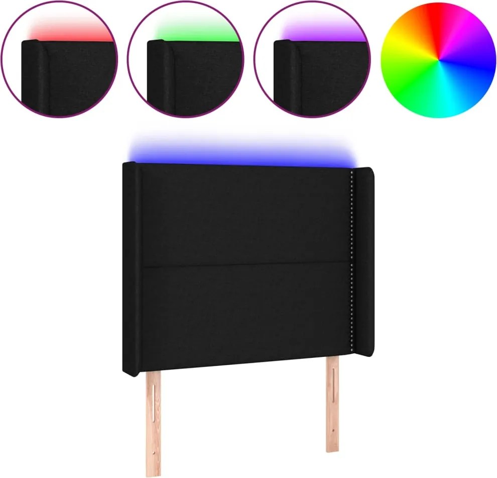 vidaXL fekete szövet LED-es fejtámla 93x16x118/128 cm