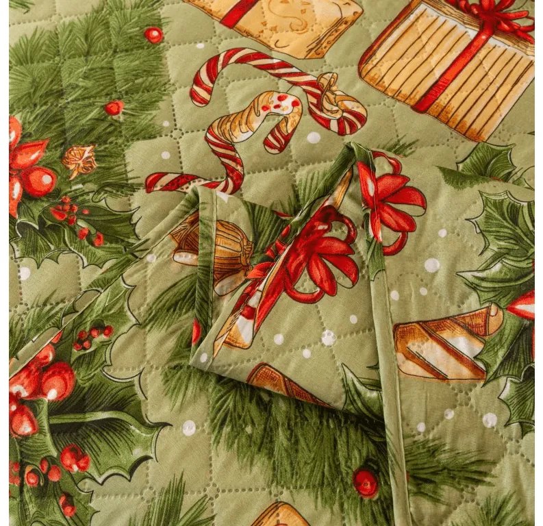 Ágytakaró mintával CHRISTMAS PRESENTS, zöld Méret: 220 x 240 cm