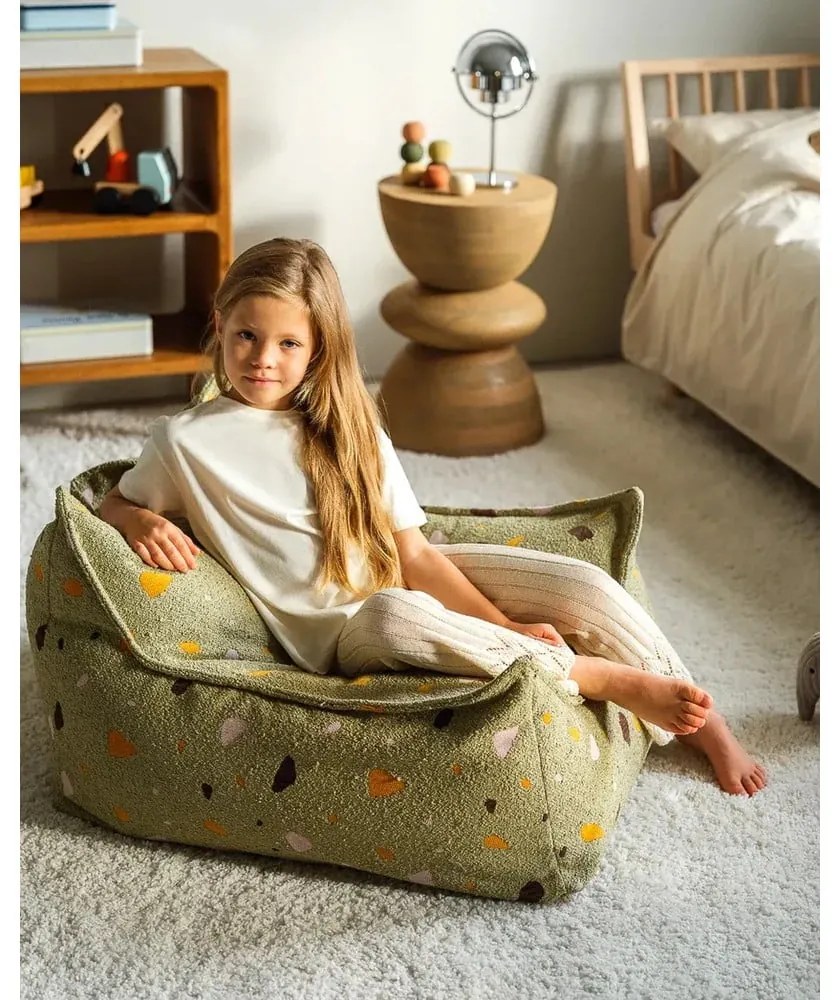 Zöld buklé-zsenília gyerek babzsákfotel Terrazzo Chair – Wigiwama