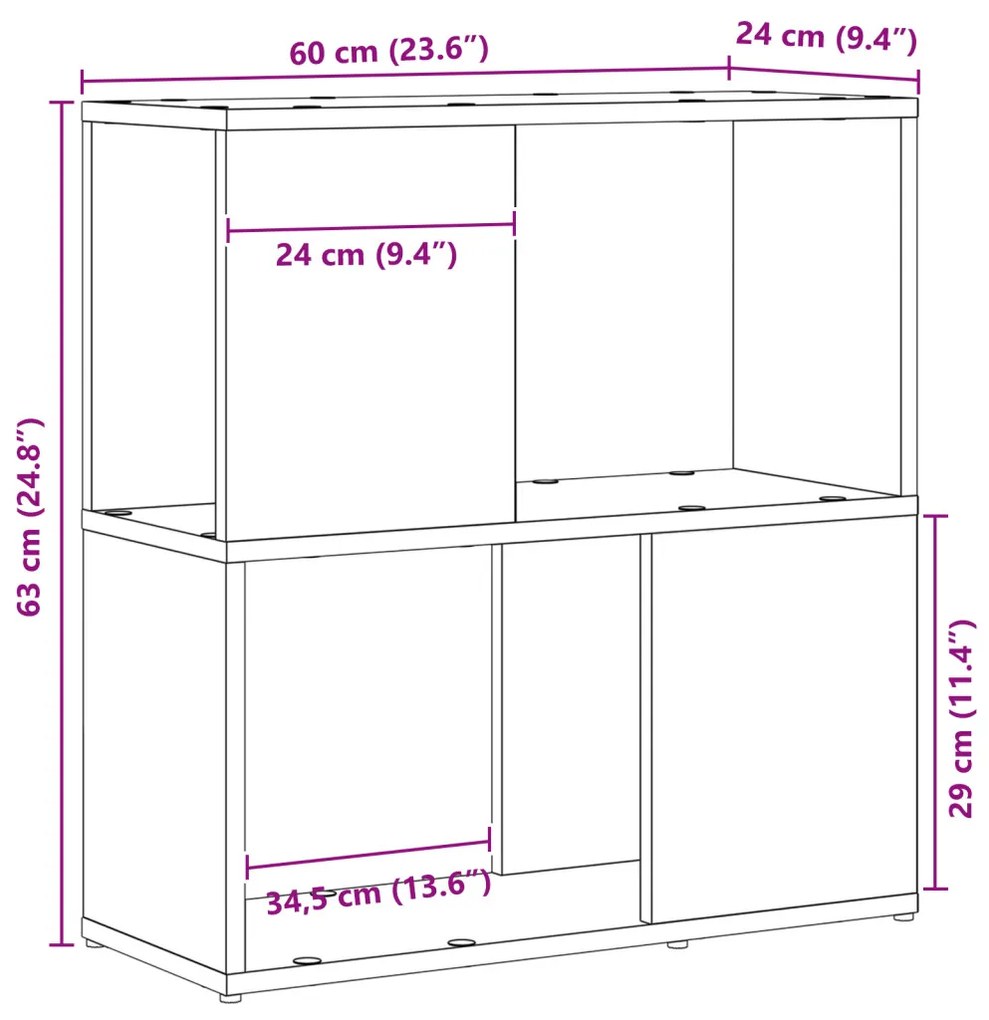 Könyvespolc Fekete tölgy 60x24x63 cm Mérnök Fa